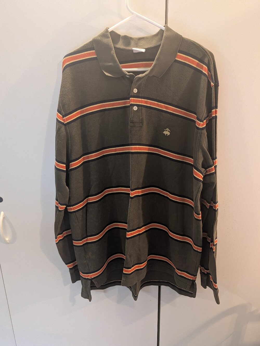 Brooks Brothers 346 XL Men's Olive Green Striped Long-Sleeve Polo Shirt